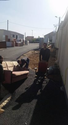 Furniture outside the caravans
